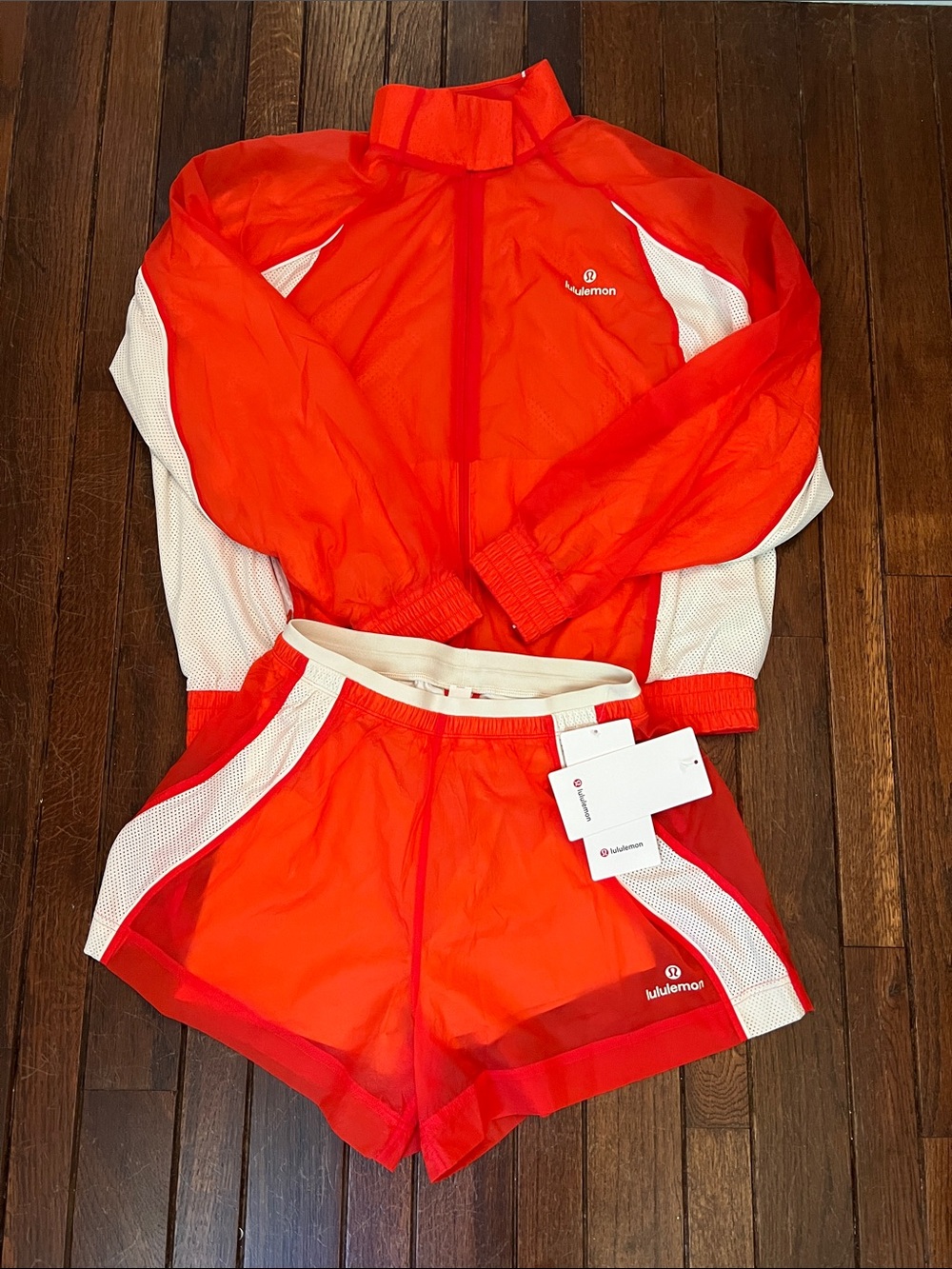 Lululemon Cherry Ember License to Train Matching SET Jacket & Shorts Size S NWT